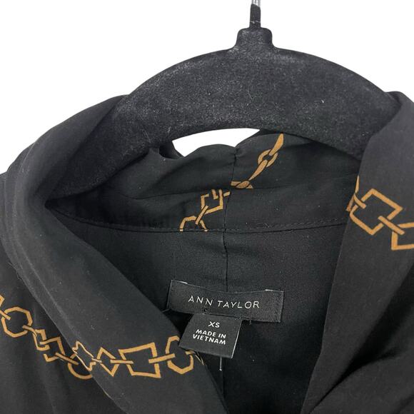 Ann Taylor Chain Print Tie Neck Shift Dress Black Brown Womens XS - Picture 5 of 7
